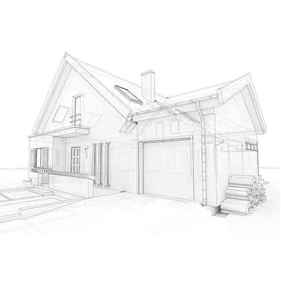 diagram of residential home outlined on white background